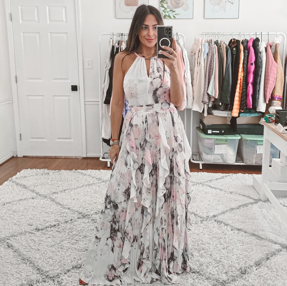 Parker black printed sleevless pleated ruffle maxi dress Size 2 - Picture 4 of 13